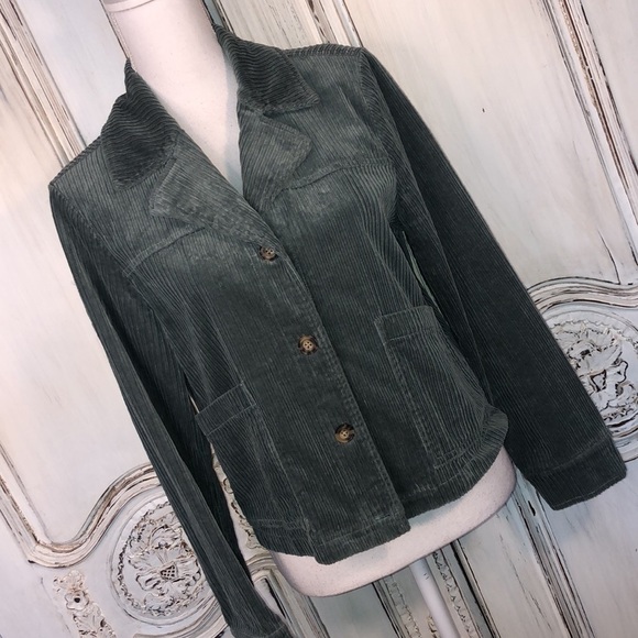 AVEC LES FILLES Sage Green Wide Wale Corduroy Cropped Jacket Size Medium - Picture 2 of 12